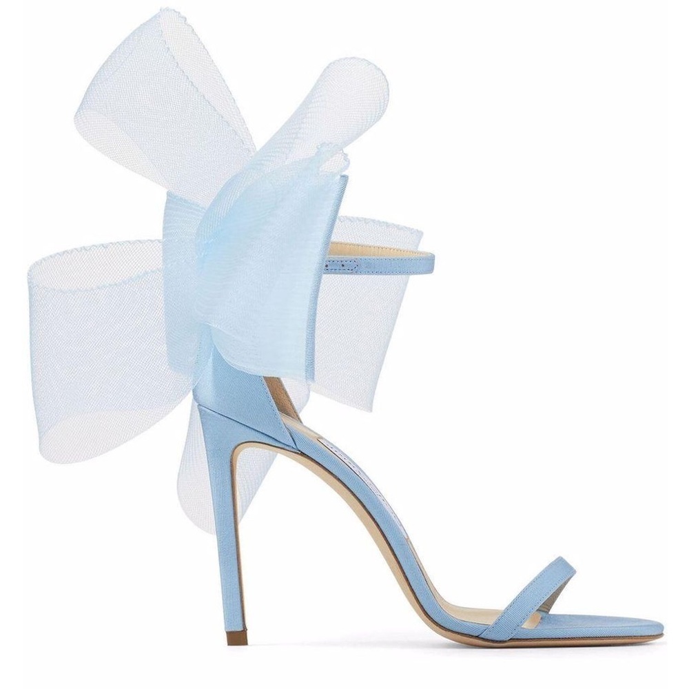 New Jimmy Choo Blue Aveline 100 Bow-trimmed Sandals $1,195 37.5 - Picture 3 of 13
